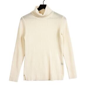 Neiman Marcus The Cashmere Collection Ribbed Turtleneck Sweater Ivory Womens - M